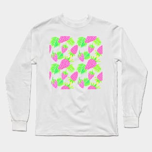 Strawberries Pattern - Hot Pink and Blue Long Sleeve T-Shirt